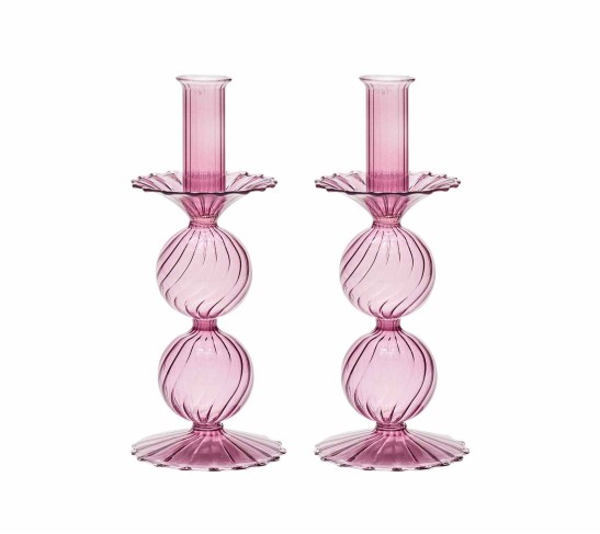 Bella Short Candle Holder in Lavender, Set of 2 in a Box