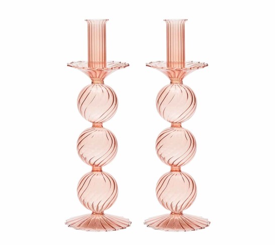 Iris Tall Candle Holder in Blush, Set of 2 in a Box