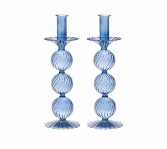 Iris Tall Candle Holder in Cadet, Set of 2 in a Box