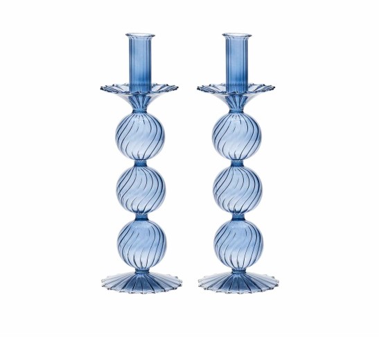 Iris Tall Candle Holder in Cadet, Set of 2 in a Box