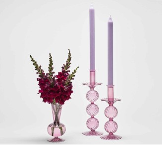 Iris Tall Candle Holder in Lavender, Set of 2 in a Box