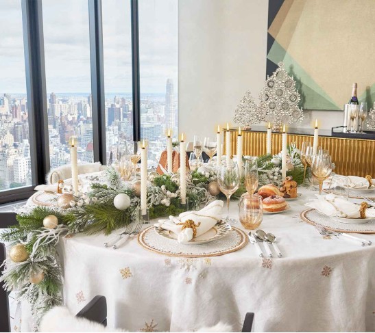 Fez Tablecloth in White, Gold & Silver