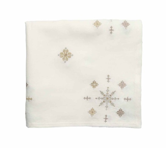 Fez Tablecloth in White, Gold & Silver