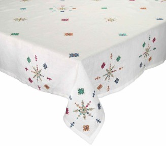 Fez Tablecloth in White, Gold & Multi