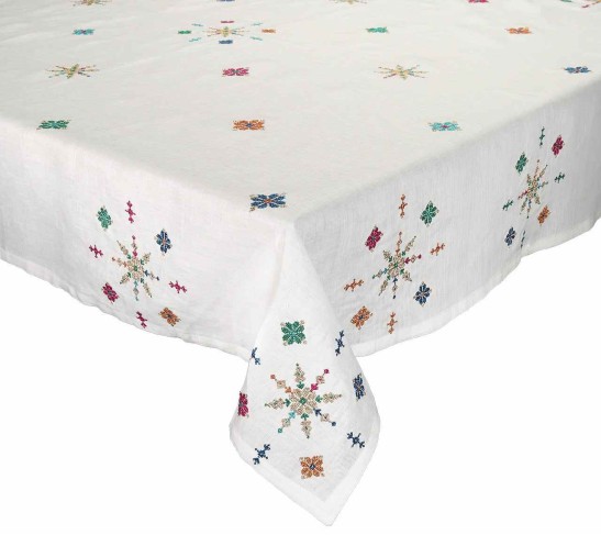 Fez Tablecloth in White, Gold & Multi