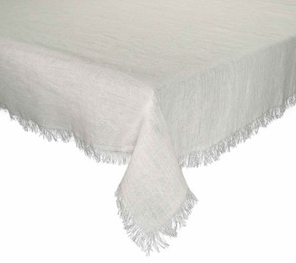 Fringe Tablecloth in White & Silver