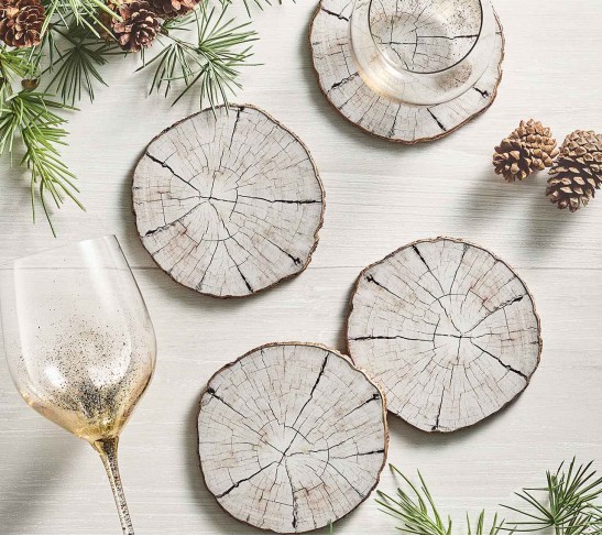 Birch Coasters in Ivory & Natural, Set of 4 in a Gift Box