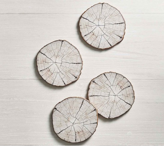 Birch Coasters in Ivory & Natural, Set of 4 in a Gift Box