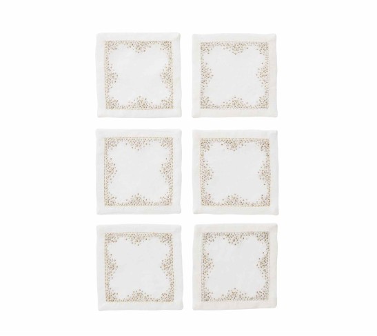 Pin Dot Cocktail Napkins in White, Gold & Silver, Set of 6 in a Gift Box