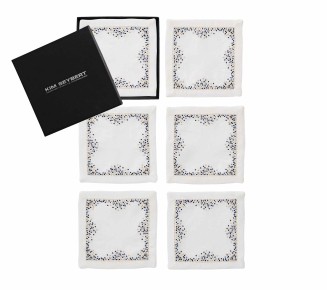 Pin Dot Cocktail Napkins in White & Navy, Set of 6 in a Gift Box