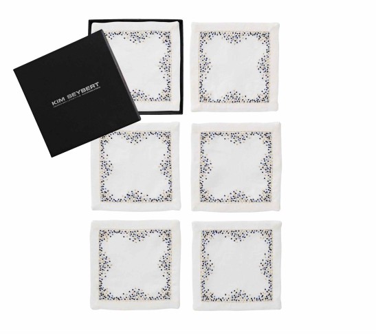 Pin Dot Cocktail Napkins in White & Navy, Set of 6 in a Gift Box