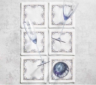 Pin Dot Cocktail Napkins in White & Navy, Set of 6 in a Gift Box