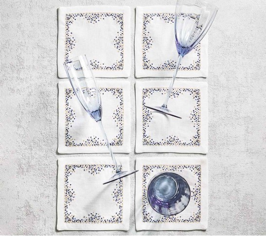 Pin Dot Cocktail Napkins in White & Navy, Set of 6 in a Gift Box
