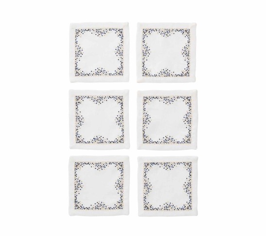 Pin Dot Cocktail Napkins in White & Navy, Set of 6 in a Gift Box