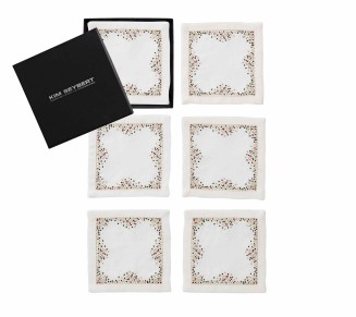 Pin Dot Cocktail Napkins in White, Red & Green, Set of 6 in a Gift Box