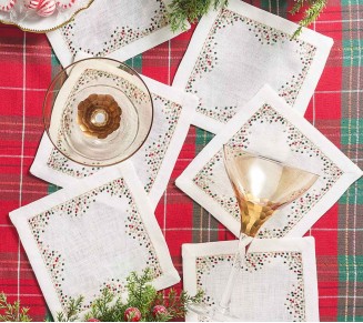 Pin Dot Cocktail Napkins in White, Red & Green, Set of 6 in a Gift Box