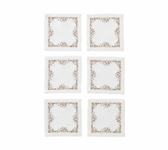 Pin Dot Cocktail Napkins in White, Red & Green, Set of 6 in a Gift Box