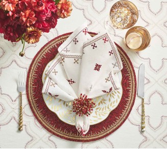 Fez Napkin in White, Red & Gold, Set of 4