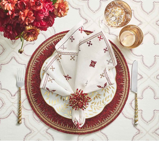 Fez Napkin in White, Red & Gold, Set of 4