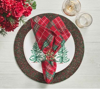 Xmas Plaid Napkin in Red, Green & Gold, Set of 4