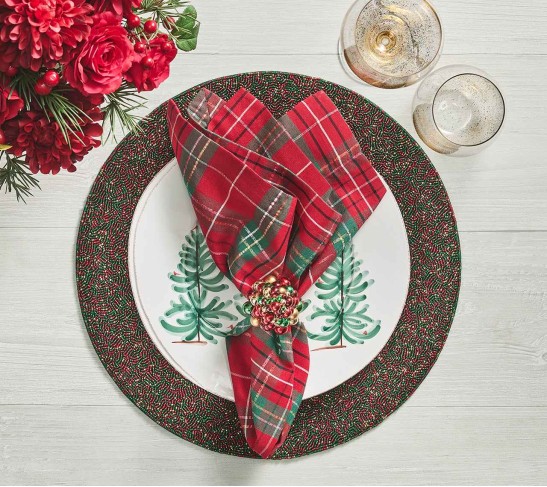 Xmas Plaid Napkin in Red, Green & Gold, Set of 4