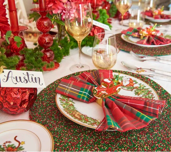 Xmas Plaid Napkin in Red, Green & Gold, Set of 4