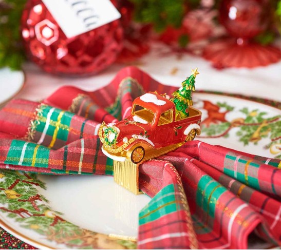 Xmas Plaid Napkin in Red, Green & Gold, Set of 4