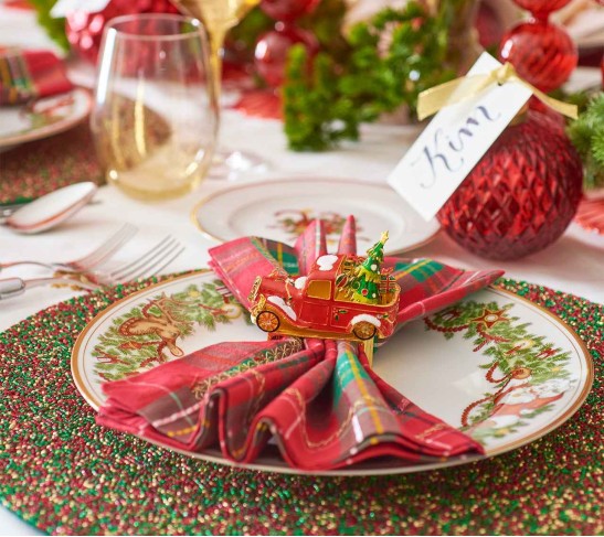 Xmas Plaid Napkin in Red, Green & Gold, Set of 4