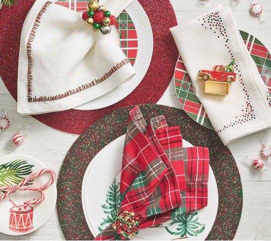 Xmas Plaid Napkin in Red, Green & Gold, Set of 4