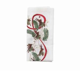 Reindeer Napkin in White, Red & Green, Set of 4