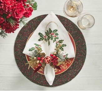 Xmas Cheer Napkin Ring in Red, Green & Gold, Set of 4