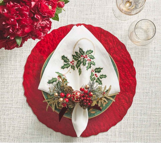 Xmas Cheer Napkin Ring in Red, Green & Gold, Set of 4