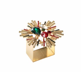 Bijoux Napkin Ring in Red, Green & Gold, Set of 4 in a Gift Box