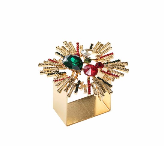 Bijoux Napkin Ring in Red, Green & Gold, Set of 4 in a Gift Box