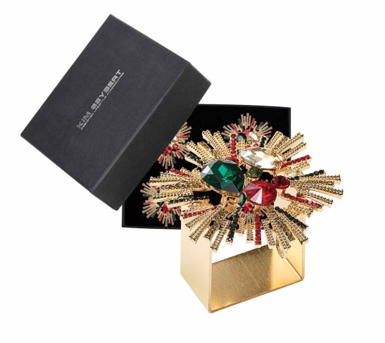 Bijoux Napkin Ring in Red, Green & Gold, Set of 4 in a Gift Box