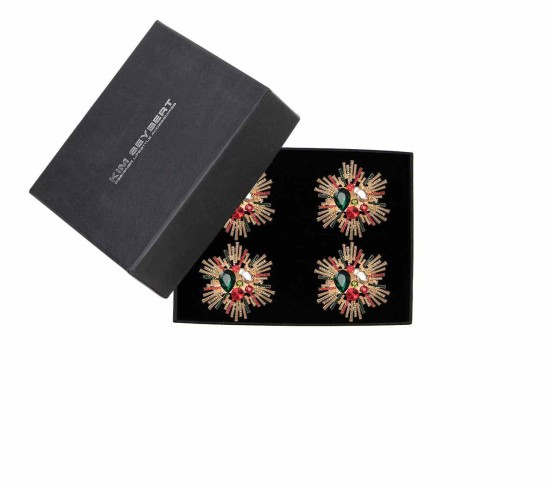 Bijoux Napkin Ring in Red, Green & Gold, Set of 4 in a Gift Box