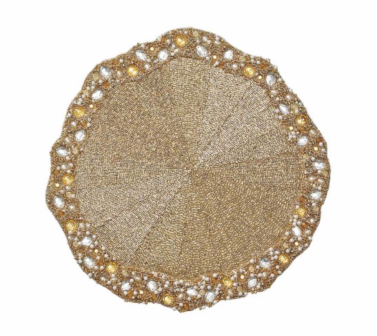 Ornate Placemat in Champagne & Crystal, Set of 2