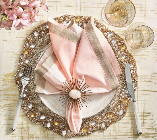 Ornate Placemat in Champagne & Crystal, Set of 2