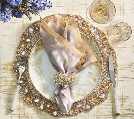 Ornate Placemat in Champagne & Crystal, Set of 2
