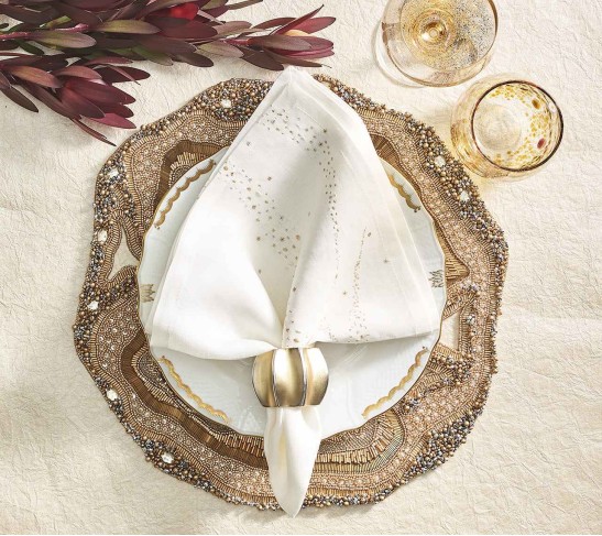 Beaded Agate Placemat in Champagne & Crystal, Set of 2
