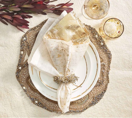 Beaded Agate Placemat in Champagne & Crystal, Set of 2
