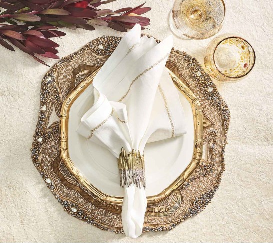 Beaded Agate Placemat in Champagne & Crystal, Set of 2