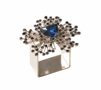 Gem Burst Napkin Ring in Navy & Silver, Set of 4 in a Gift Box