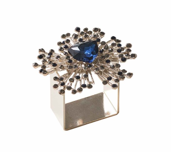 Gem Burst Napkin Ring in Navy & Silver, Set of 4 in a Gift Box