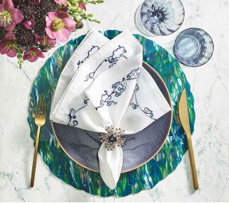 Gem Burst Napkin Ring in Navy & Silver, Set of 4 in a Gift Box