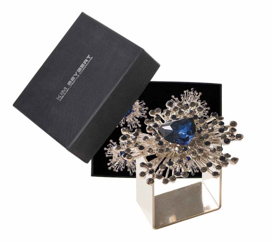 Gem Burst Napkin Ring in Navy & Silver, Set of 4 in a Gift Box