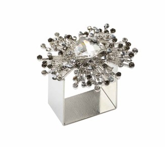Gem Burst Napkin Ring in Crystal & Silver, Set of 4 in a Gift Box