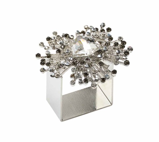 Gem Burst Napkin Ring in Crystal & Silver, Set of 4 in a Gift Box