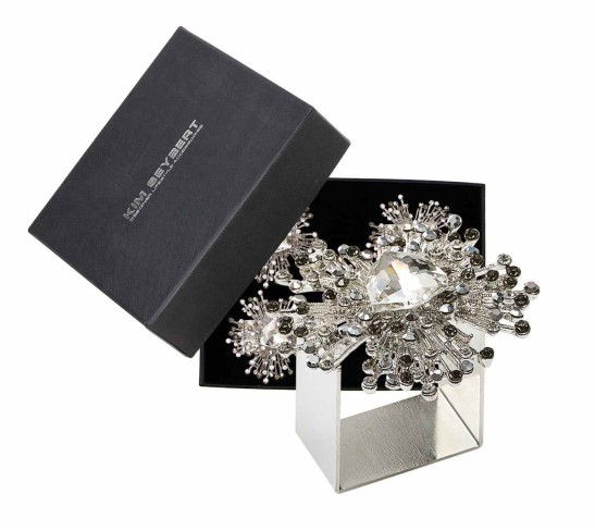 Gem Burst Napkin Ring in Crystal & Silver, Set of 4 in a Gift Box