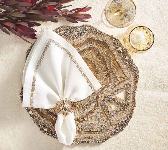 Bijoux Napkin Ring in Champagne & Crystal, Set of 4 in a Gift Box